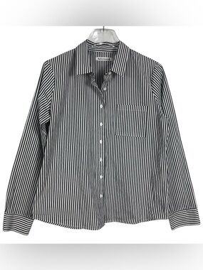 Reformation Striped Button Up Shirt Top Black White 100% Cotton Size Medium